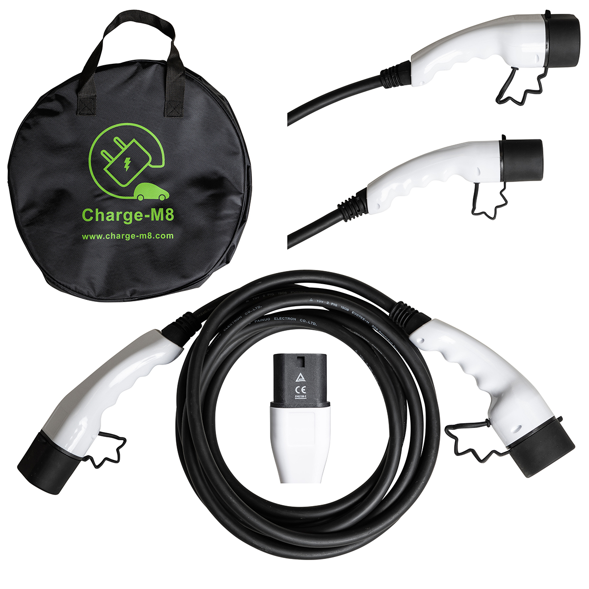 Charge-m8 Type 2 EV Electric Vehicle Cable 32A 5m Single Phase with Cable Bag