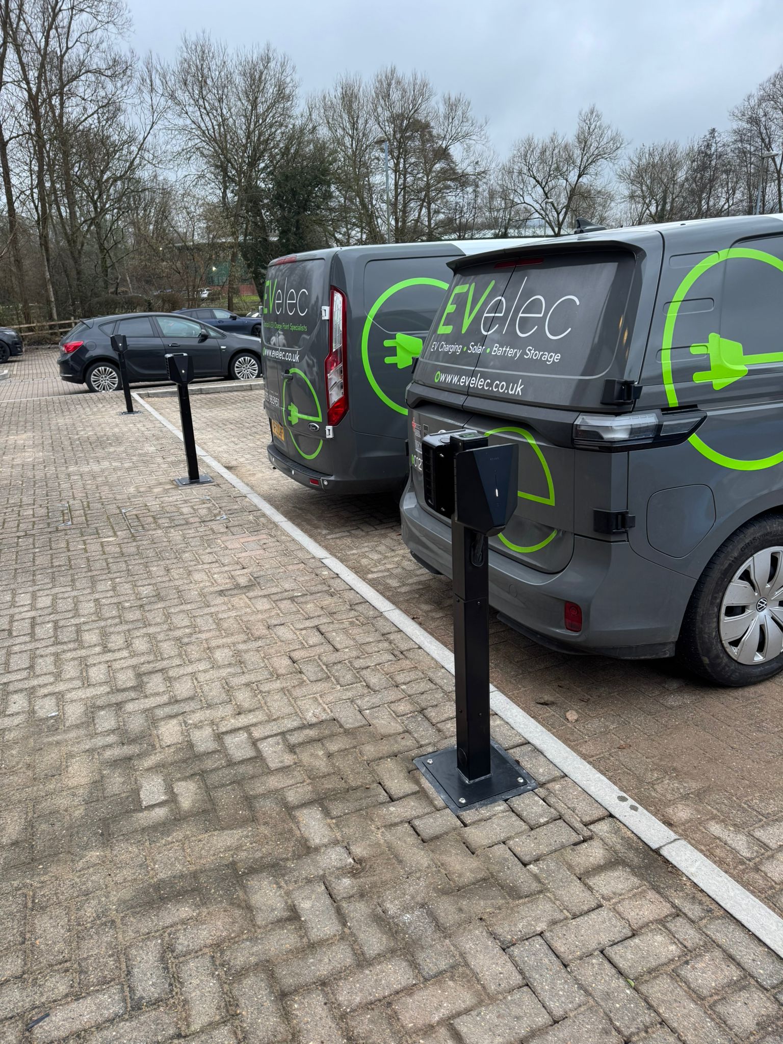 6 x Easee 22kW chargers on epark dual posts with EV Kube foundations